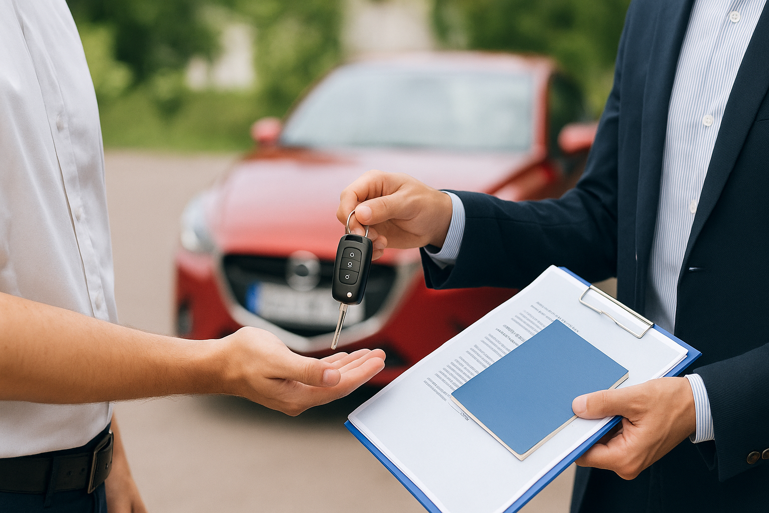 Proprietario che riceve la sua nuova auto